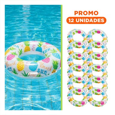PACK12 FLOTADOR CIRCULAR DE 61 CM CON GRAFICA DE PIÑA PARA AGUA Y+REGALO STICKER