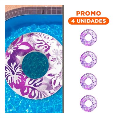 PACK4 RUEDA INFLABLE MORADA DE 91 CM CON GRAFICOS DE NATURALEZA MARINA Y+REGALO STICKER