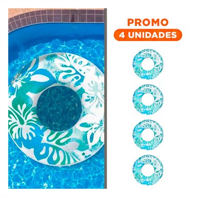 PACK4 RUEDA INFLABLE CELESTE DE 91 CM CON GRAFICOS DE NATURALEZA MARINA Y+REGALO STICKER