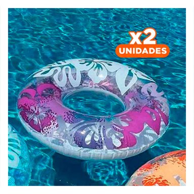 PACK2 ARO FLOTANTE MORADO DE 91 CM CON DETALLES FLORALES PARA PISCINA Y+REGALO STICKER