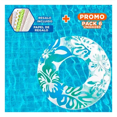 PACK6 ARO FLOTANTE CELESTE DE 91 CM CON DISENO SUAVE DE ALGAS Y+PAPEL REGALO