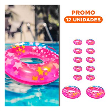 PACK12 ARO INFLABLE ROSADO CON ASA Y DIBUJOS DE ESTRELLA PARA PISCINA FAMILIAR Y+REGALO STICKER