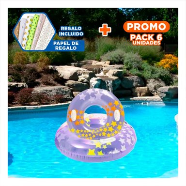 PACK6 ARO FLOTANTE MORADO CON ASA Y DIBUJOS DE ESTRELLA DE 91 CM PARA RELAX Y+PAPEL REGALO