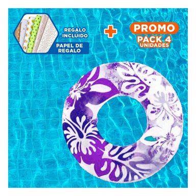 PACK4 ARO INFLABLE MORADO DE 91 CM CON ESTILO FLORAL MARINO PARA VERANO Y+PAPEL REGALO