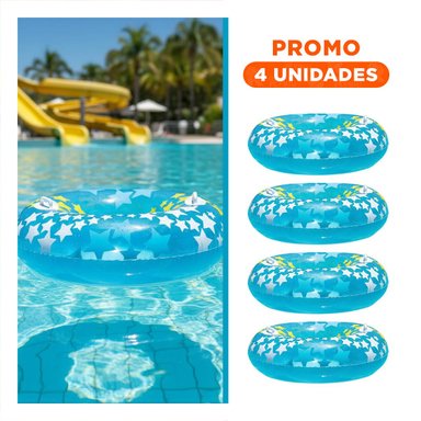 PACK4 RUEDA INFLABLE CELESTE CON ASA Y DISENO DE ESTRELLA PARA VERANO Y+REGALO STICKER