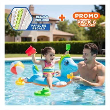 PACK6 FLOTADOR CIRCULAR CON FORMA DE CABALLO DE MAR PARA BEBE PARA DIVERSION Y+PAPEL REGALO