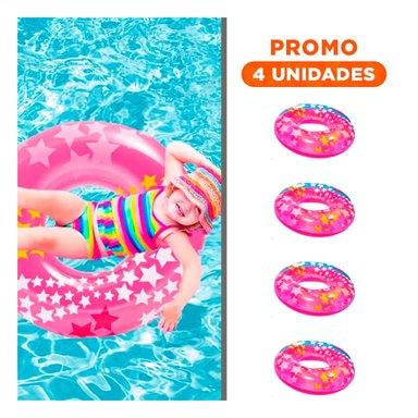 PACK4 RUEDA INFLABLE ROSADA CON ASA Y DISENO DE ESTRELLA PARA VERANO Y+REGALO STICKER