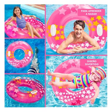 PACK4 RUEDA INFLABLE ROSADA CON ASA Y DISENO DE ESTRELLA PARA VERANO Y+REGALO STICKER - 2