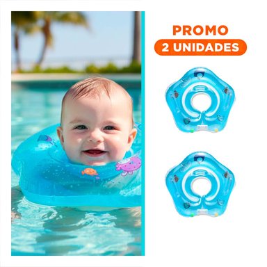 PACK2 ARO INFLABLE CELESTE TIPO CUELLO 66 X 44 CM PARA PISCINA EN CASA