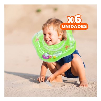 PACK6 FLOTADOR INFANTIL VERDE TIPO CUELLO 66 X 44 CM PARA NINOS Y+REGALO STICKER