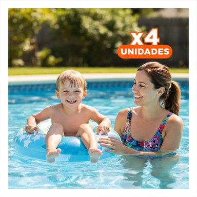 PACK4 FLOTADOR ARO CELESTE CON ASA Y DIBUJOS DE ESTRELLA PARA PISCINA Y JUEGOS