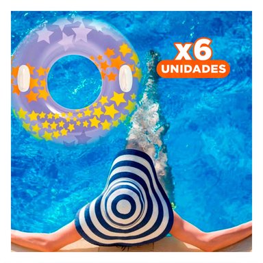 PACK6 FLOTADOR MORADO TIPO ARO CON ASA Y DISENO DE ESTRELLA DE 91 CM PARA AGUA Y+REGALO STICKER