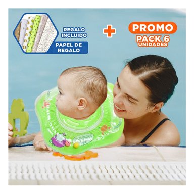 PACK6 ARO FLOTANTE VERDE DE CUELLO 66 X 44 CM PARA JUEGOS EN AGUA Y+PAPEL REGALO