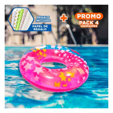 PACK4 ARO INFLABLE ROSADO CON ASA Y ESTRELLA PARA PISCINA Y DIVERSION ACUATICA Y+PAPEL REGALO