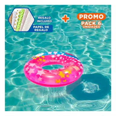 PACK6 ARO FLOTANTE ROSADO CON ASA Y ESTRELLA PARA PISCINA Y DESCANSO Y+PAPEL REGALO