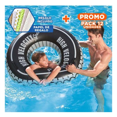 PACK12 FLOTADOR DE AGUA ESTILO RUEDA LLANTA DE 91 CM Y+PAPEL REGALO
