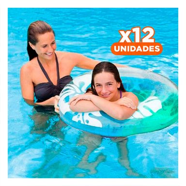 PACK12 ARO INFLABLE CELESTE DE 91 CM CON DISENO MARINO DECORATIVO