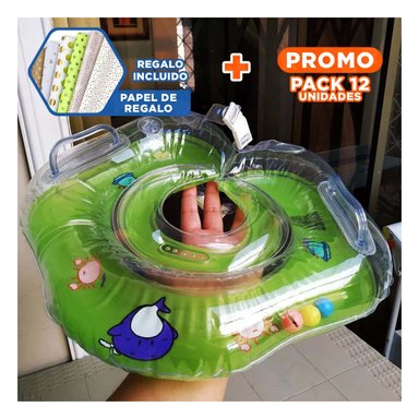 PACK12 FLOTADOR INFANTIL VERDE DE CUELLO 66 X 44 CM PARA DIVERSION Y+PAPEL REGALO