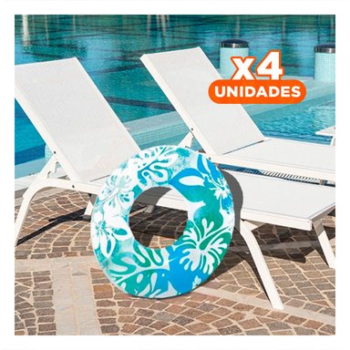 PACK4 FLOTADOR TIPO ARO CELESTE DE 91 CM CON DISENO DE FLORES ACUATICAS