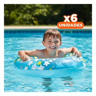 PACK6 FLOTADOR ARO CELESTE CON ASA Y DISENO DE ESTRELLA PARA PISCINA Y AGUA Y+REGALO STICKER