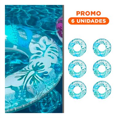 PACK6 FLOTADOR CIRCULAR CELESTE DE 91 CM CON DISENO FLORAL PARA PISCINA
