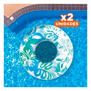 PACK2 ARO FLOTANTE CELESTE DE 91 CM CON DETALLES FLORALES PARA PISCINA Y+REGALO STICKER