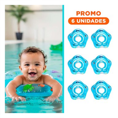 PACK6 ARO INFLABLE CELESTE PARA BEBE 66 X 44 CM CON SOPORTE DE CUELLO Y+REGALO STICKER
