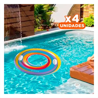 PACK4 FLOTADOR ARCOIRIS CELESTE DE 91 CM PARA PISCINA Y TIEMPO LIBRE