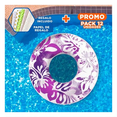 PACK12 RUEDA INFLABLE MORADA DE 91 CM CON ESTAMPADO FLORAL SUBMARINO Y+PAPEL REGALO