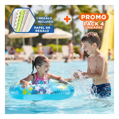 PACK4 ARO INFLABLE CELESTE CON ASA Y ESTRELLA PARA PISCINA Y DIVERSION ACUATICA Y+PAPEL REGALO