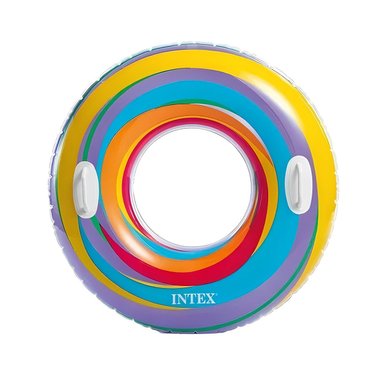 PACK12 ARO INFLABLE ARCOIRIS CELESTE DE 91 CM PARA DIVERSION ACUATICA Y+REGALO STICKER - 2