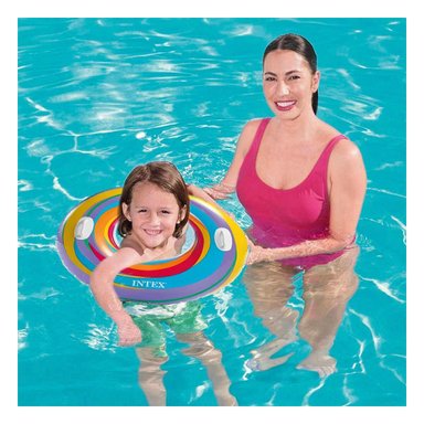 PACK12 ARO INFLABLE ARCOIRIS CELESTE DE 91 CM PARA DIVERSION ACUATICA Y+REGALO STICKER - 5