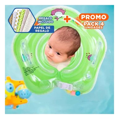 PACK4 FLOTADOR INFANTIL VERDE DE CUELLO 66 X 44 CM PARA ACTIVIDADES ACUATICAS Y+PAPEL REGALO