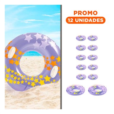 PACK12 FLOTADOR CIRCULAR MORADO CON ASA Y DISENO COLORIDO DE ESTRELLA DE 91 CM Y+REGALO STICKER