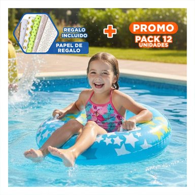PACK12 RUEDA INFLABLE CELESTE CON ASA Y ESTRELLA PARA PISCINA Y JUEGOS EN AGUA Y+PAPEL REGALO