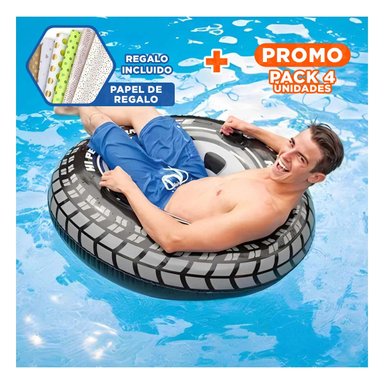 PACK4 FLOTADOR TIPO RUEDA ESTILO LLANTA DE 91 CM PARA JUEGOS RECREATIVOS Y+PAPEL REGALO