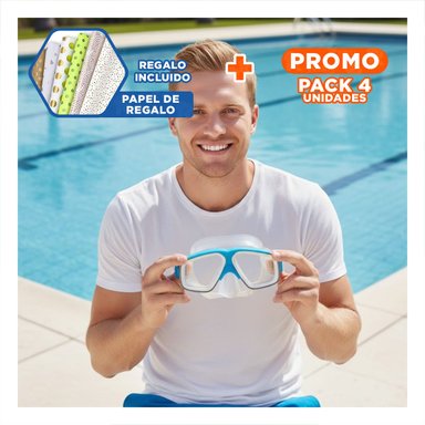 PACK4 VISOR DE NATACION CELESTE PARA NINOS CON LENTES CLARAS Y DISEÑO ADAPTABLE Y+PAPEL REGALO