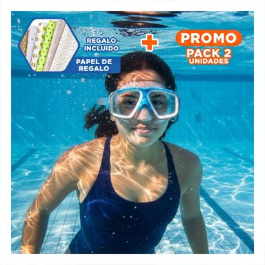 PACK2 MASCARA ACUATICA PARA NINOS CELESTE CON LENTES RESISTENTES Y AJUSTE SEGURO Y+PAPEL REGALO