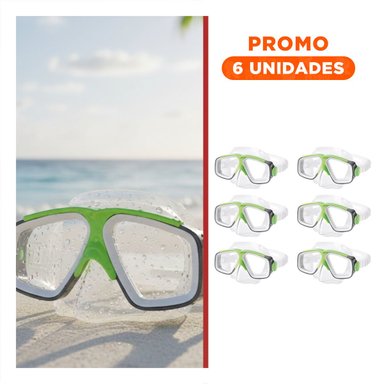 PACK6 GAFAS ACUATICAS VERDE PARA NINOS CON LENTES TRANSPARENTES Y AJUSTE SEGURO