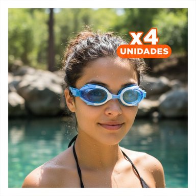 PACK4 GAFAS DE NATACION CELESTE Y BLANCO PARA NINOS CON AJUSTE REGULABLE