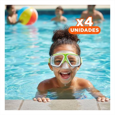 PACK4 LENTES DE NATACION VERDE PARA NINOS CON SILICONA FLEXIBLE Y PROTECCION CLARA