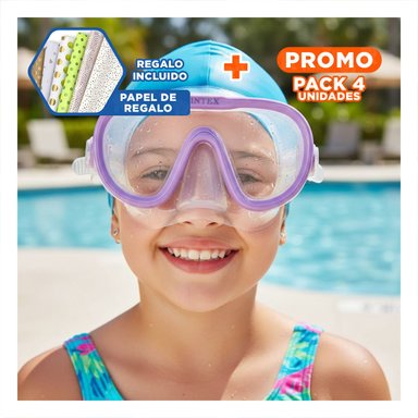 PACK4 GAFAS DE AGUA LILA PARA PISCINA Y DIAS SOLEADOS CON AMIGOS Y+PAPEL REGALO
