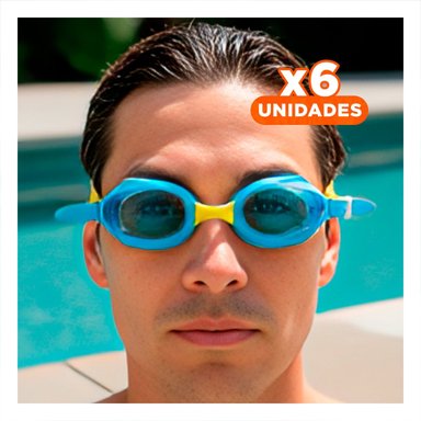 PACK6 LENTES DE NATACION CELESTE Y AMARILLO PARA NINOS CON PROTECCION UV Y+REGALO STICKER
