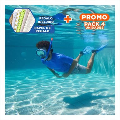 PACK4 SET AZUL PARA NINOS CON EQUIPO COMPLETO DE BUCEO Y+PAPEL REGALO