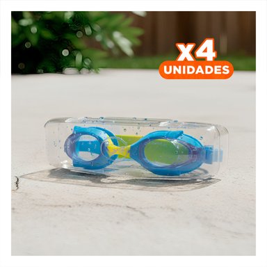 PACK4 GAFAS DE NATACION CELESTE Y AMARILLO PARA NINOS AJUSTE ESTABLE