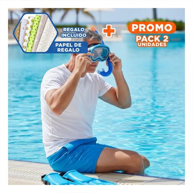 PACK2 KIT DE NATACION AZUL PARA NINOS CON GAFAS Y ALETAS Y+PAPEL REGALO