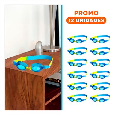PACK12 GAFAS INFANTILES CELESTE Y AMARILLO PARA NINOS NATACION DIARIA Y+REGALO STICKER