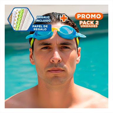 PACK2 GAFAS INFANTILES CELESTE Y AMARILLO PARA NINOS NATACION RECREATIVA Y+PAPEL REGALO