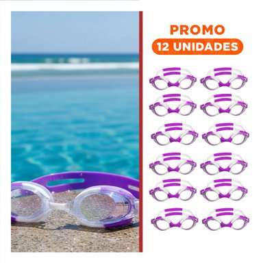 PACK12 GAFAS INFANTILES MORADO Y BLANCO PARA NATACION CONTINUA Y+REGALO STICKER