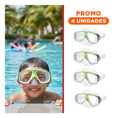 PACK4 MASCARA DE NATACION VERDE PARA NINOS CON DISENO FLEXIBLE Y SUAVE Y+REGALO STICKER